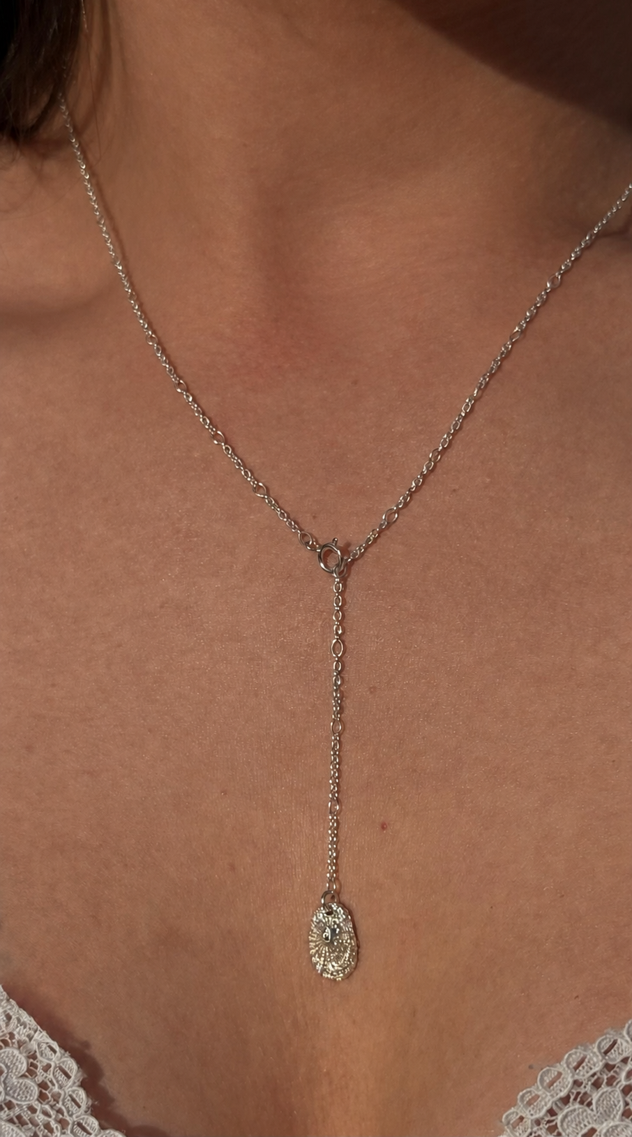 Tiny patella lariat necklace